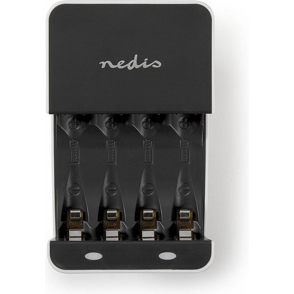 Nedis NiMH-Batterijlader AA / AAA - 1.2 V DC - Druppelladen - Type C (CEE 7/16) - Batterijtype: AA / AAA - Wit / Zwart