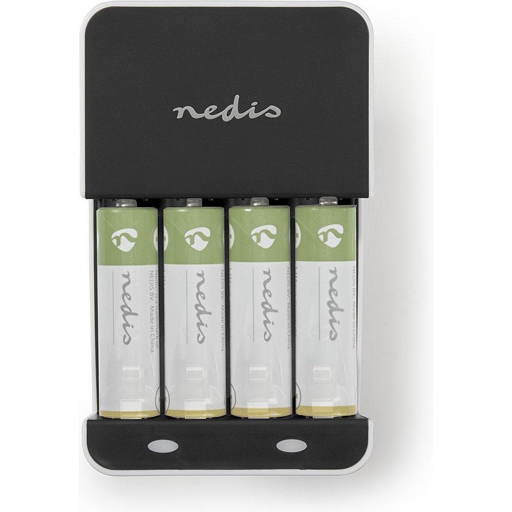Nedis NiMH-Batterijlader AA / AAA - 1.2 V DC - Druppelladen - Type C (CEE 7/16) - Batterijtype: AA / AAA - Wit / Zwart