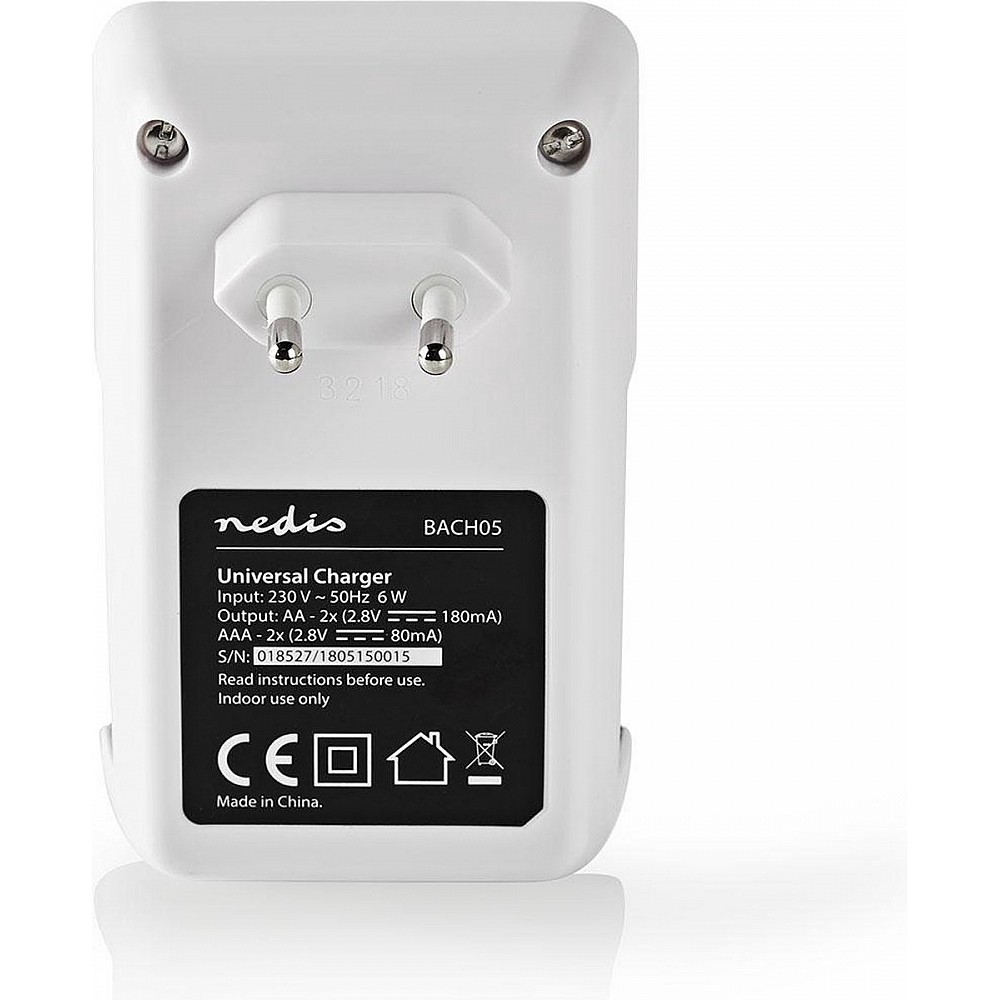 Nedis NiMH-Batterijlader AA / AAA - 1.2 V DC - Druppelladen - Type C (CEE 7/16) - Batterijtype: AA / AAA - Wit / Zwart