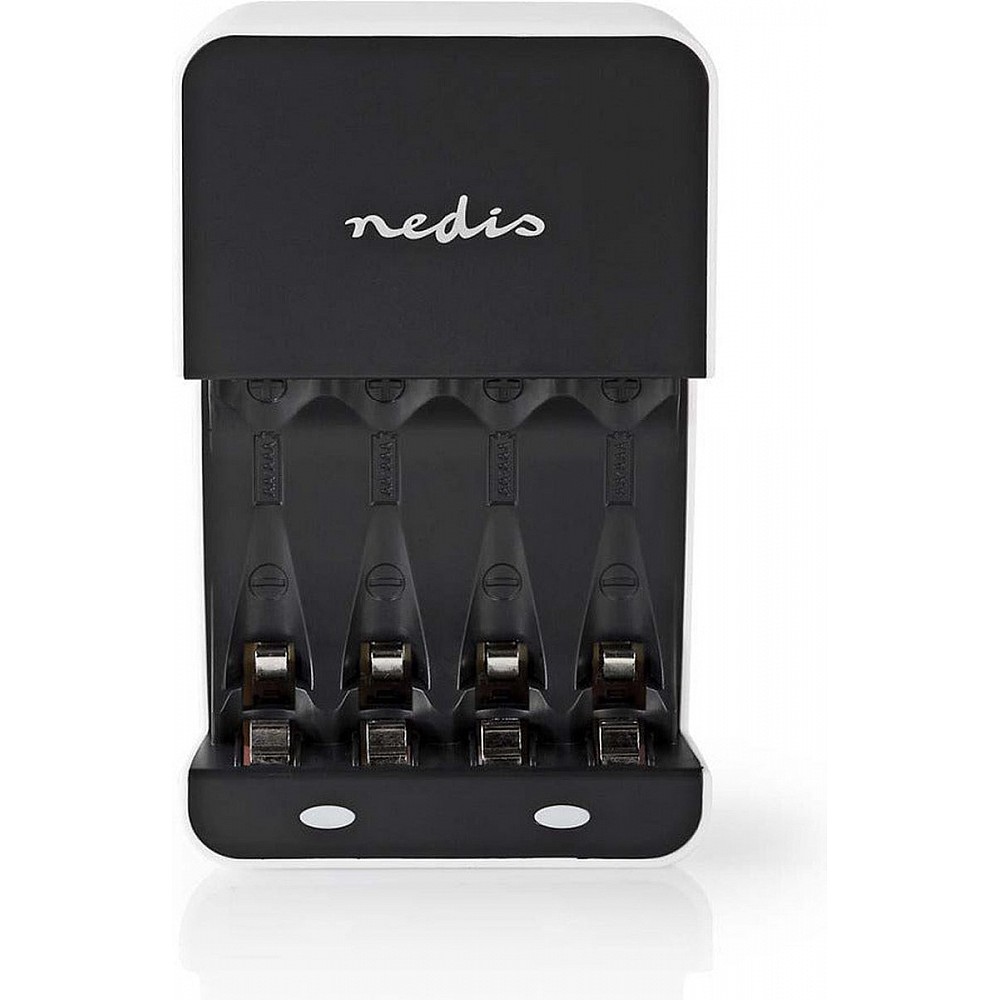 Nedis NiMH-Batterijlader AA / AAA - 1.2 V DC - Druppelladen - Type C (CEE 7/16) - Batterijtype: AA / AAA - Wit / Zwart