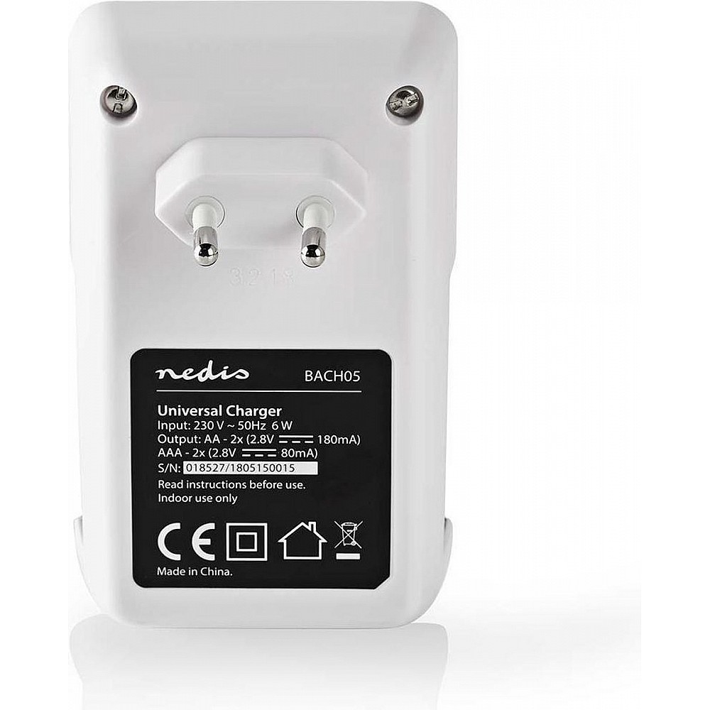 Nedis NiMH-Batterijlader AA / AAA - 1.2 V DC - Druppelladen - Type C (CEE 7/16) - Batterijtype: AA / AAA - Wit / Zwart