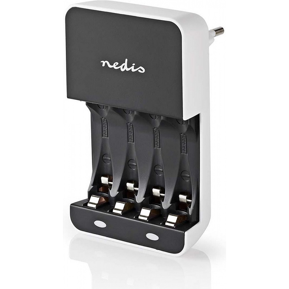 Nedis NiMH-Batterijlader AA / AAA - 1.2 V DC - Druppelladen - Type C (CEE 7/16) - Batterijtype: AA / AAA - Wit / Zwart