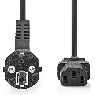 Nedis Stroomkabel - Type F (CEE 7/7) Male - IEC-320-C13 - Gehoekt - Recht - Vernikkeld - 2.00 m - Rond - PVC - Zwart - Label