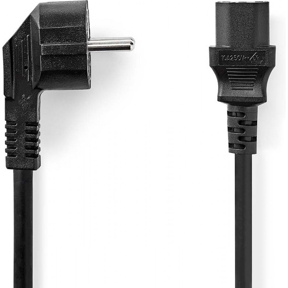 Nedis Stroomkabel - Type F (CEE 7/7) Male - IEC-320-C13 - Gehoekt - Recht - Vernikkeld - 2.00 m - Rond - PVC - Zwart - Label