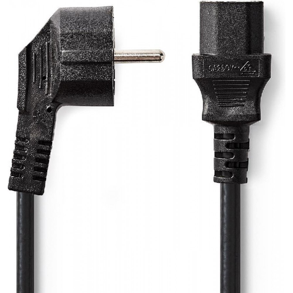 Nedis Stroomkabel - Type F (CEE 7/7) Male - IEC-320-C13 - Gehoekt - Recht - Vernikkeld - 2.00 m - Rond - PVC - Zwart - Label