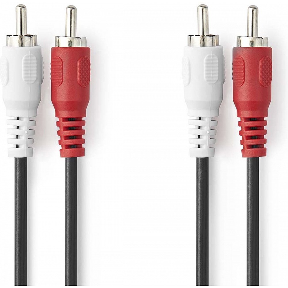 Nedis Stereo-Audiokabel - 2x RCA Male - 2x RCA Male - Vernikkeld - m - Rond - Zwart - Label