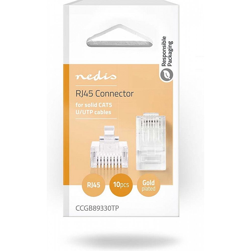 Nedis RJ45-Connector - RJ45 Pass Through - Solid UTP CAT5 - Recht - Verguld - 10 Stuks - PVC - Transparant - Doos