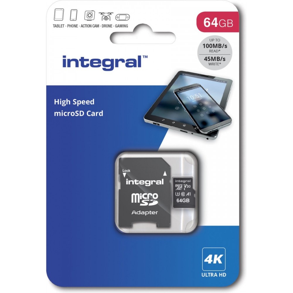 Integral High Speed Micro SD V30 UHS-I U3 64GB