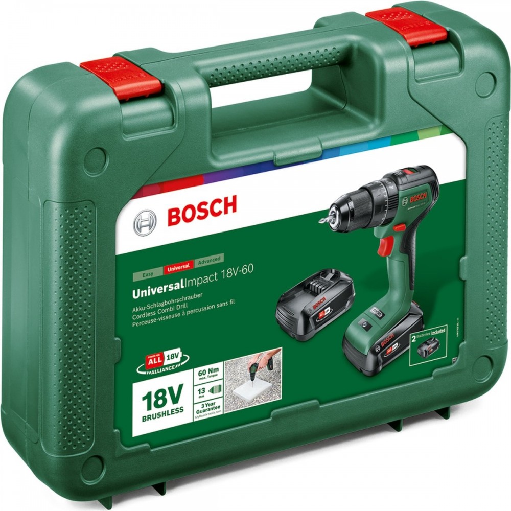 Bosch Universal Impact 18V-60 Accuklopboorschroevendraaier - Met 2x 18 V Li-Ion accu 2A en 1-uurslader
