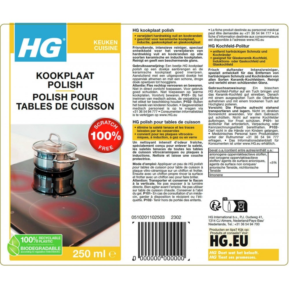 HG kookplaatreiniger - Extra sterke polish - 250ml
