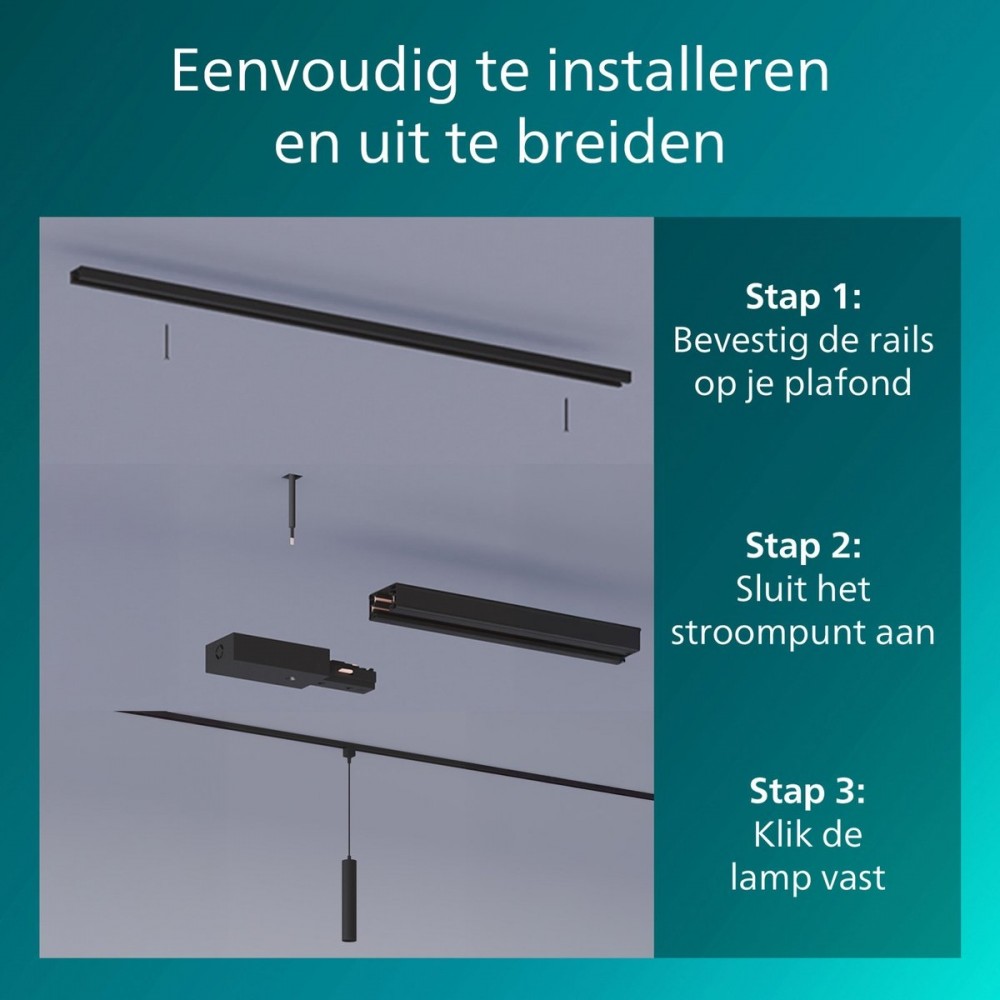 Philips EasyLink - 1 Meter rail met stroomaansluiting - Zwart - Railverlichting