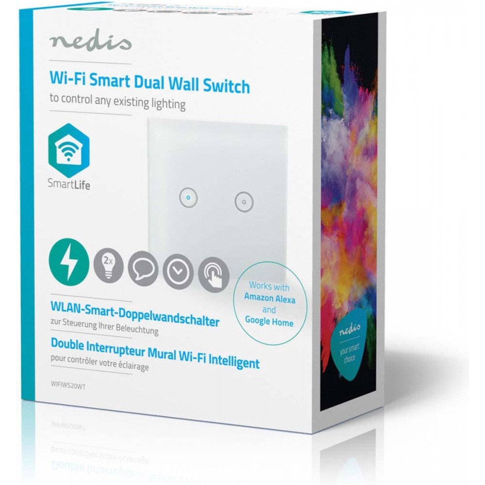 Nedis SmartLife Lichtschakelaar – WiFi – Dubbel – 1000W – Glas – Wit