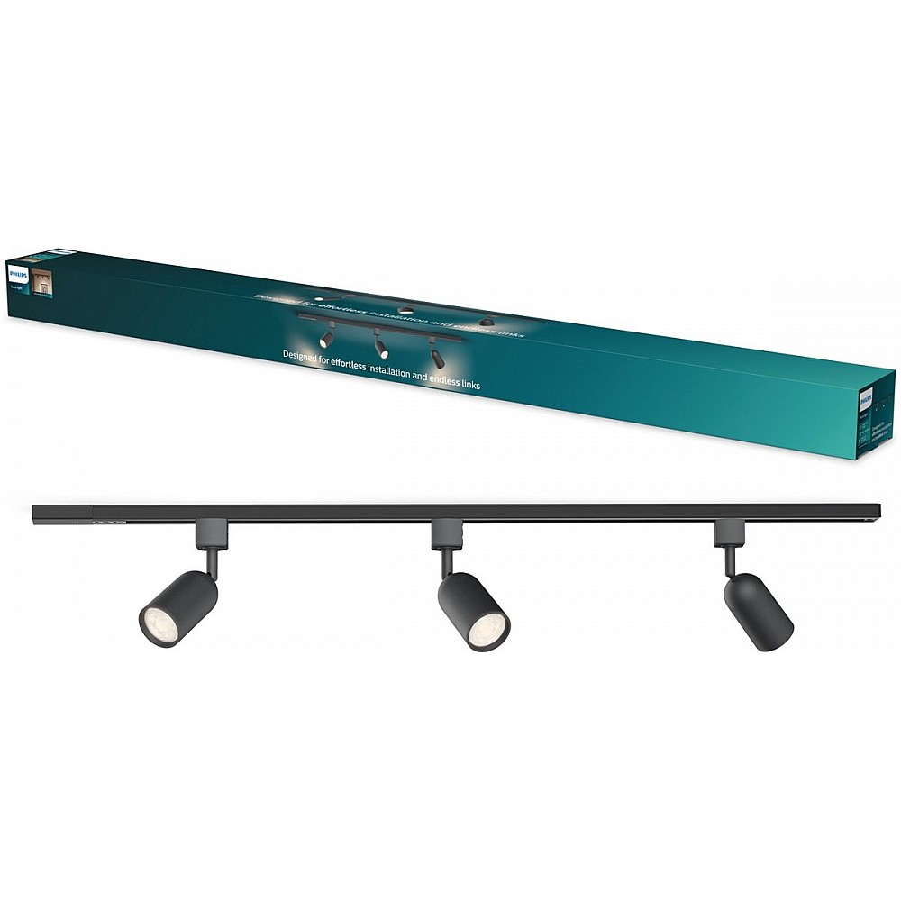 Philips EasyLink Shea Starterkit - 3 Spots op 1 meter rail - GU10 fitting - Maximaal wattage: 7W - Zwart - 3-pack - Railverlichting