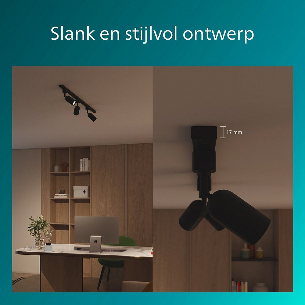 Philips EasyLink Shea Starterkit - 3 Spots op 1 meter rail - GU10 fitting - Maximaal wattage: 7W - Zwart - 3-pack - Railverlichting