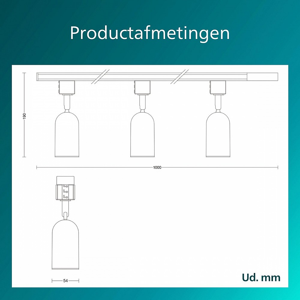 Philips EasyLink Shea Starterkit - 3 Spots op 1 meter rail - GU10 fitting - Maximaal wattage: 7W - Wit - 3-pack - Railverlichting