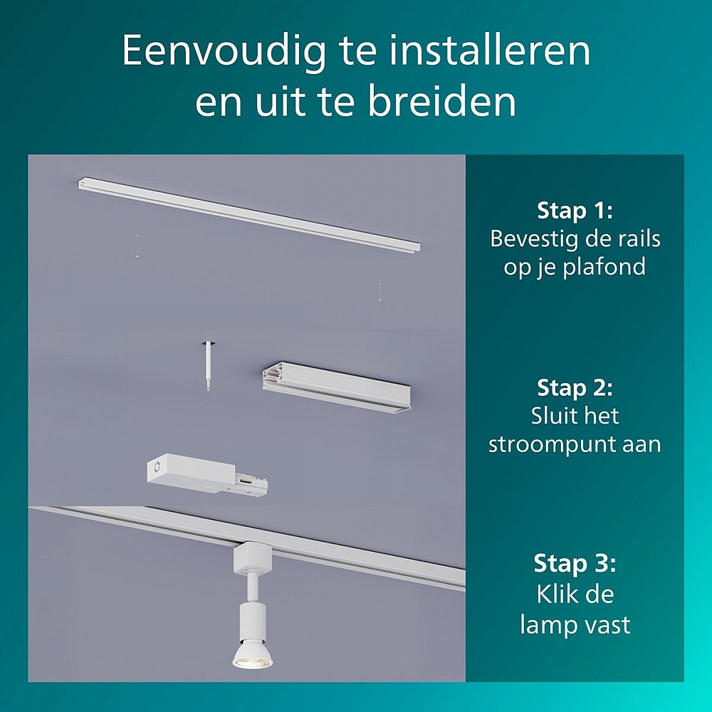 Philips EasyLink Tobia - Spot - GU10 fitting - Maximaal wattage: 7W - Wit - 3-pack - Railverlichting