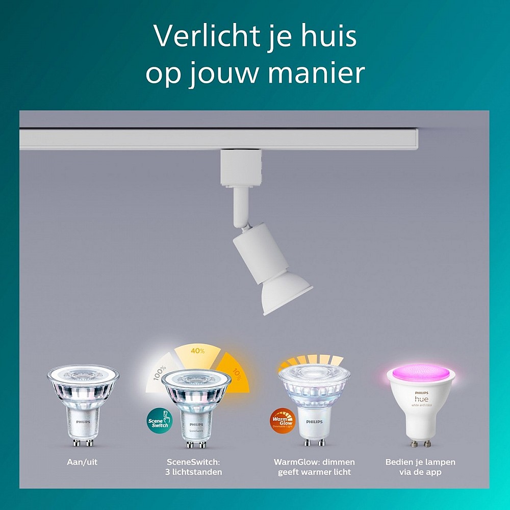 Philips EasyLink Tobia - Spot - GU10 fitting - Maximaal wattage: 7W - Wit - 3-pack - Railverlichting