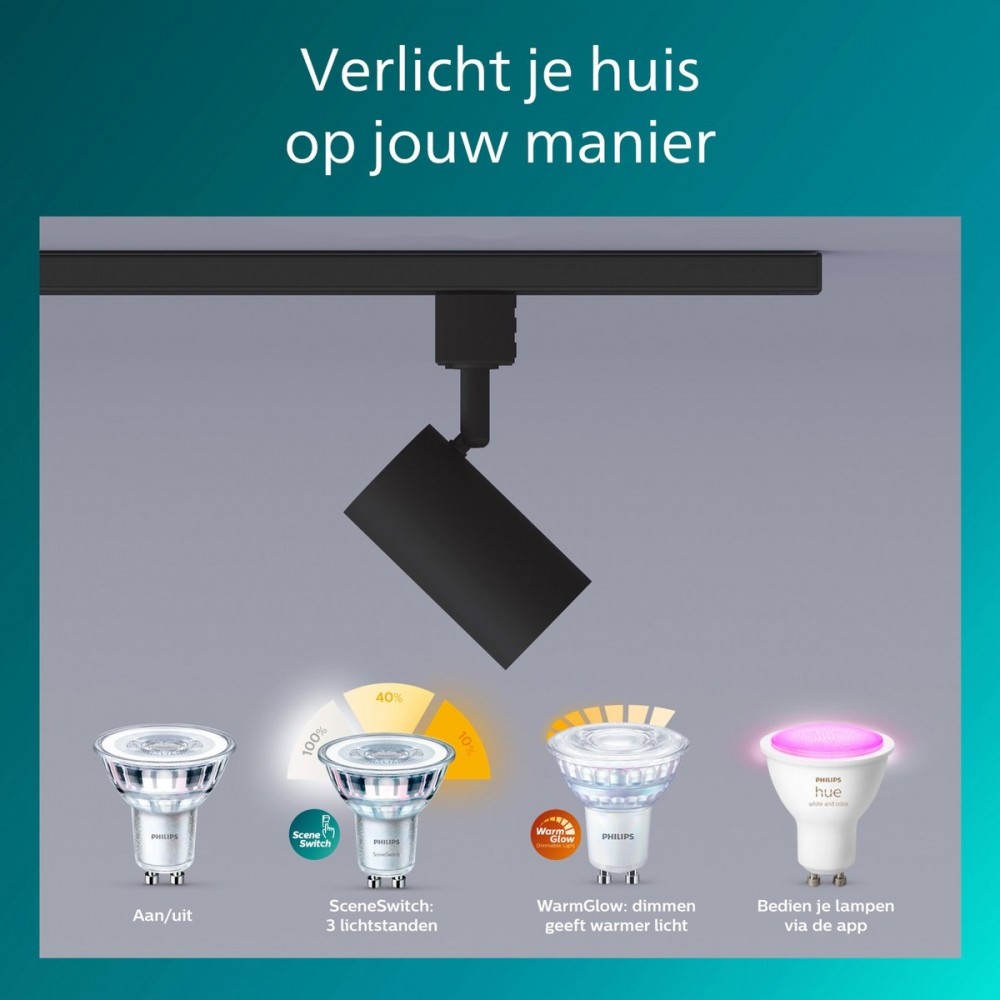 Philips EasyLink Zilo - Spot - GU10 fitting - Maximaal wattage: 7W - Zwart - 3-pack - Railverlichting