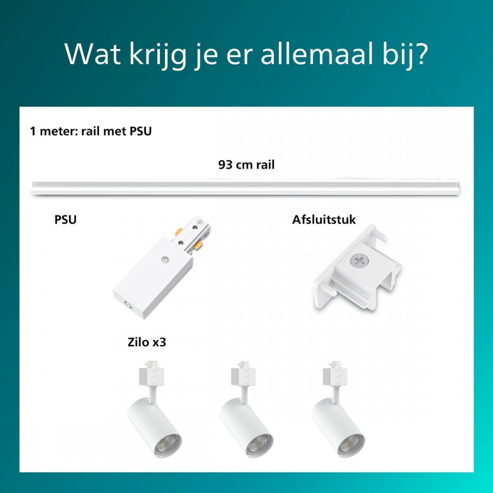 Philips EasyLink Zilo - Spot - GU10 fitting - Maximaal wattage: 7W - Wit - 3-pack - Railverlichting