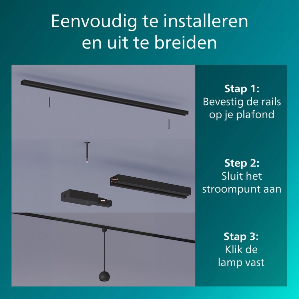 Philips EasyLink Colby - Hanglamp - GU10 fitting - Maximaal wattage: 7W - Zwart - Railverlichting