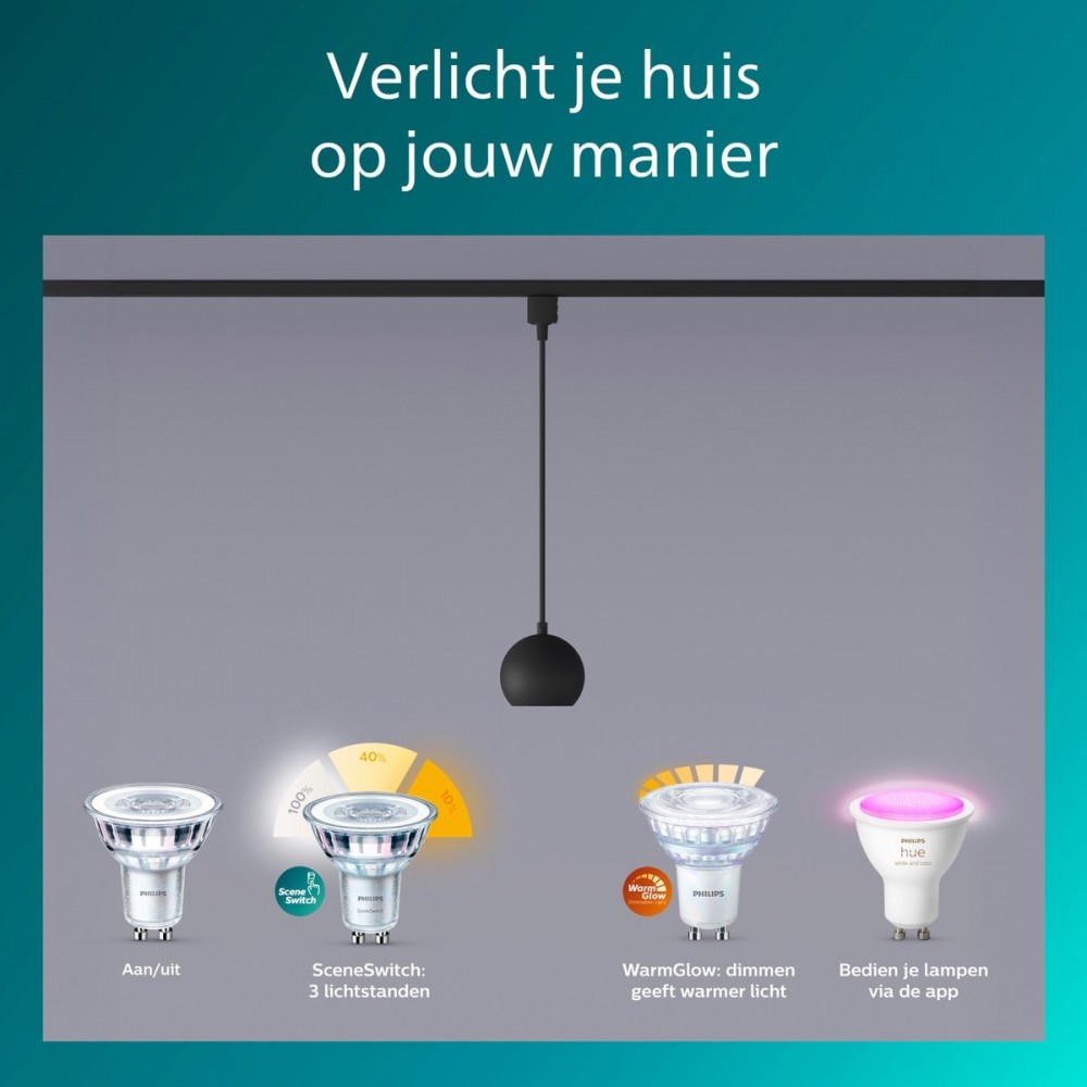 Philips EasyLink Colby - Hanglamp - GU10 fitting - Maximaal wattage: 7W - Zwart - Railverlichting