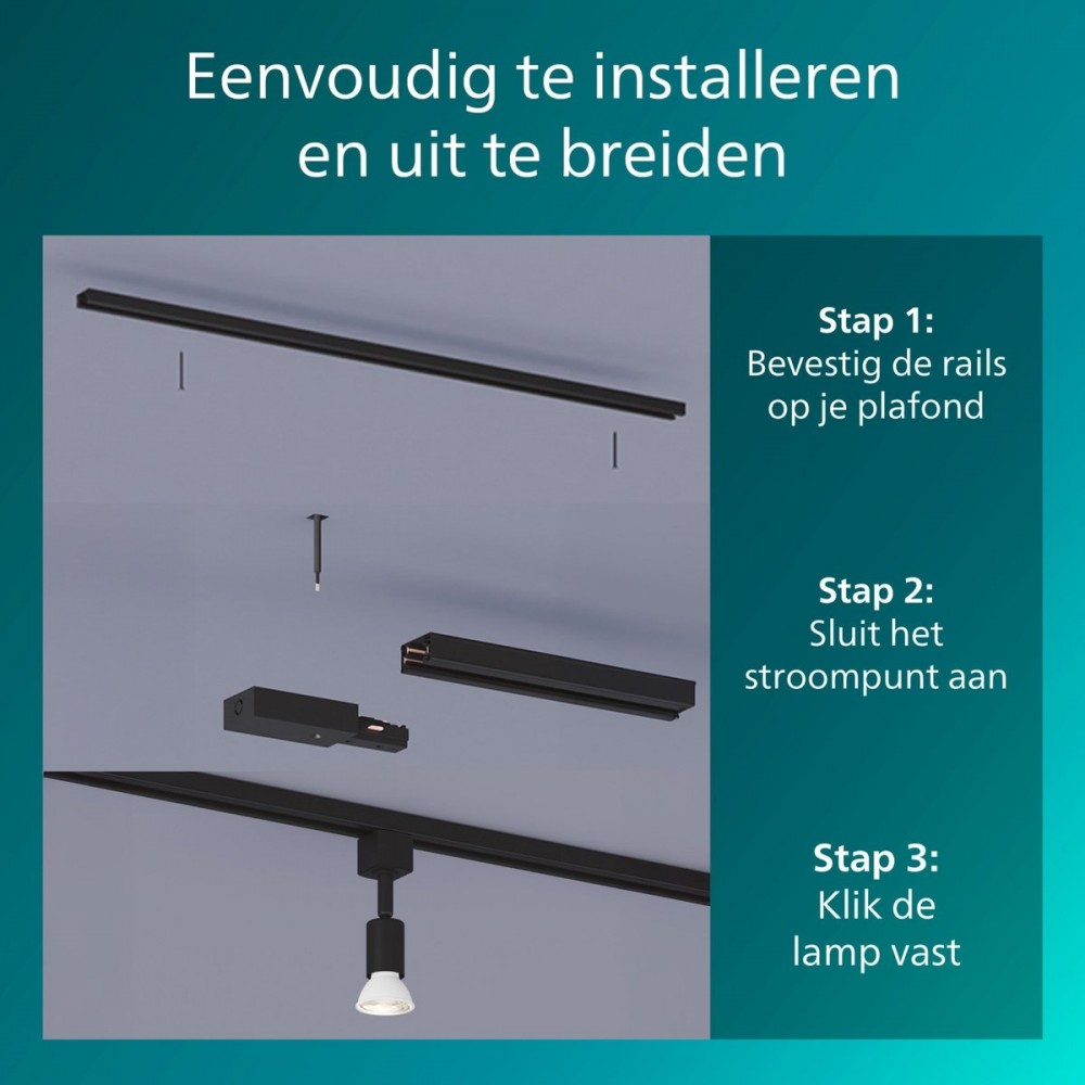 Philips EasyLink - Connector - L-vormige connector - Linkse hoek - Zwart - Railverlichting