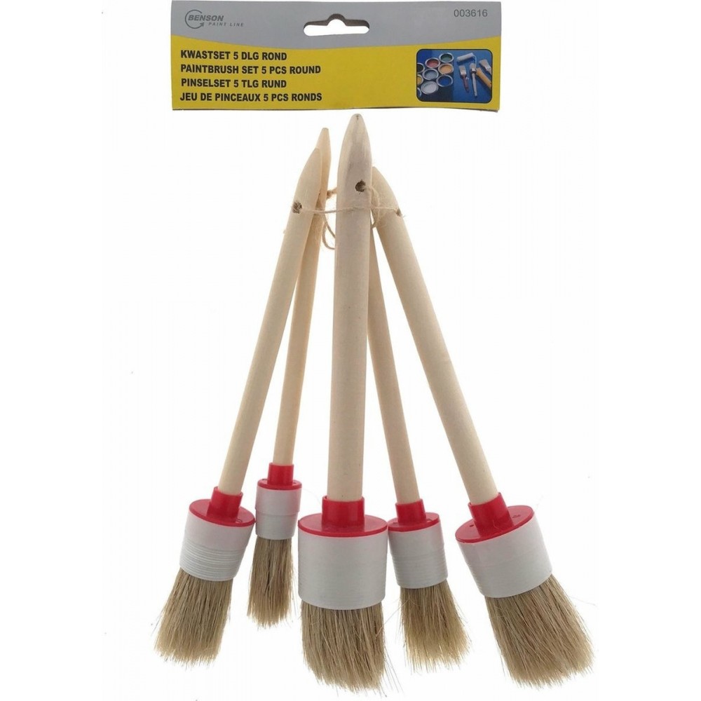 Benson Kwastenset - Rond - 5 maten - Precisiewerk en grote oppervlaktes - 5 stuks