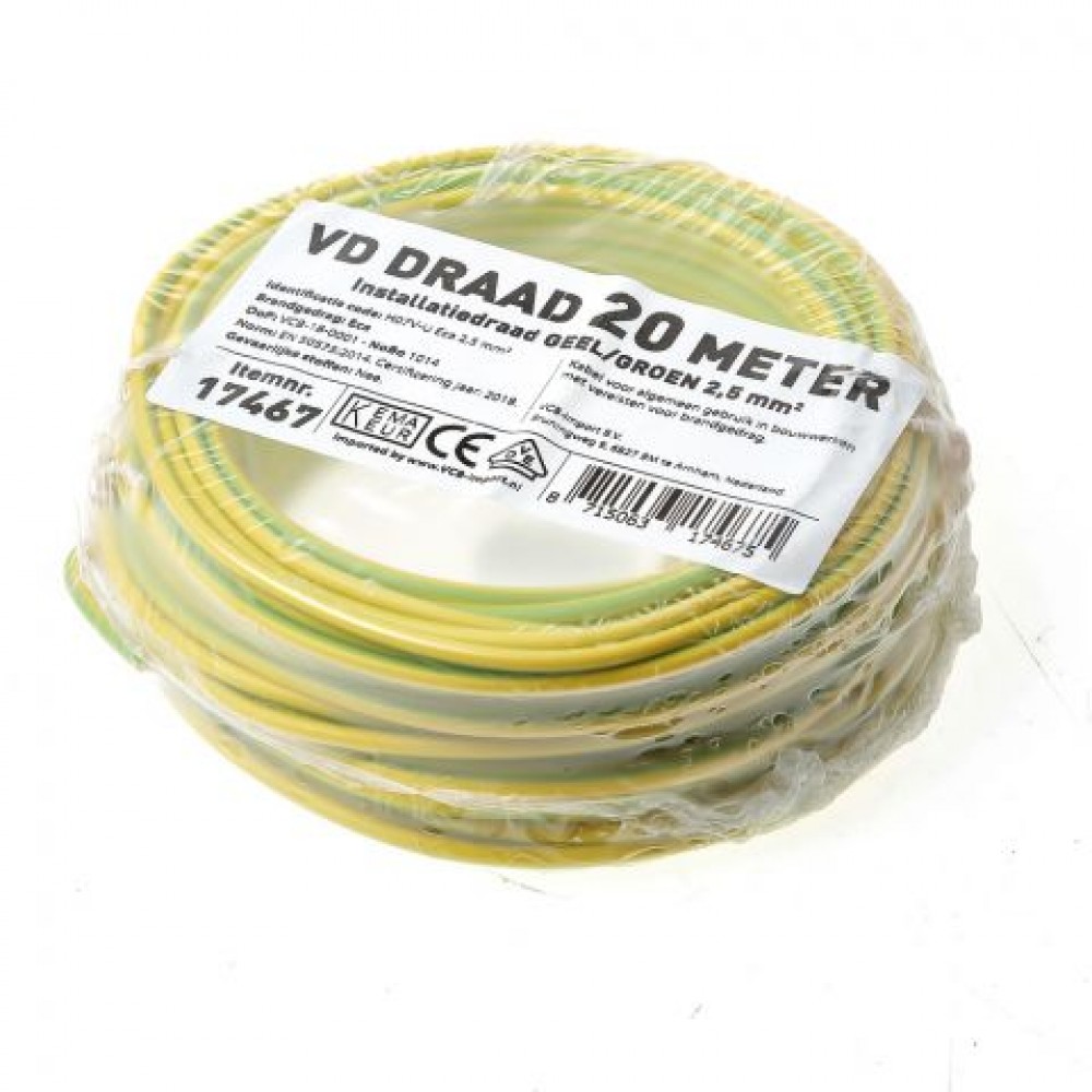 Besli VD-Draad 2,5 mm² - Geel/Groen - 20meter