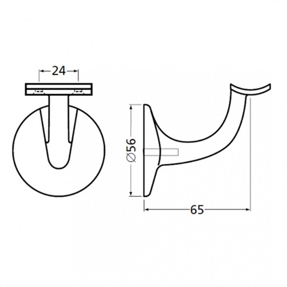 Hermeta leuninghouder type 3503-01 - vlak - M8 - 65 mm - aluminium F1