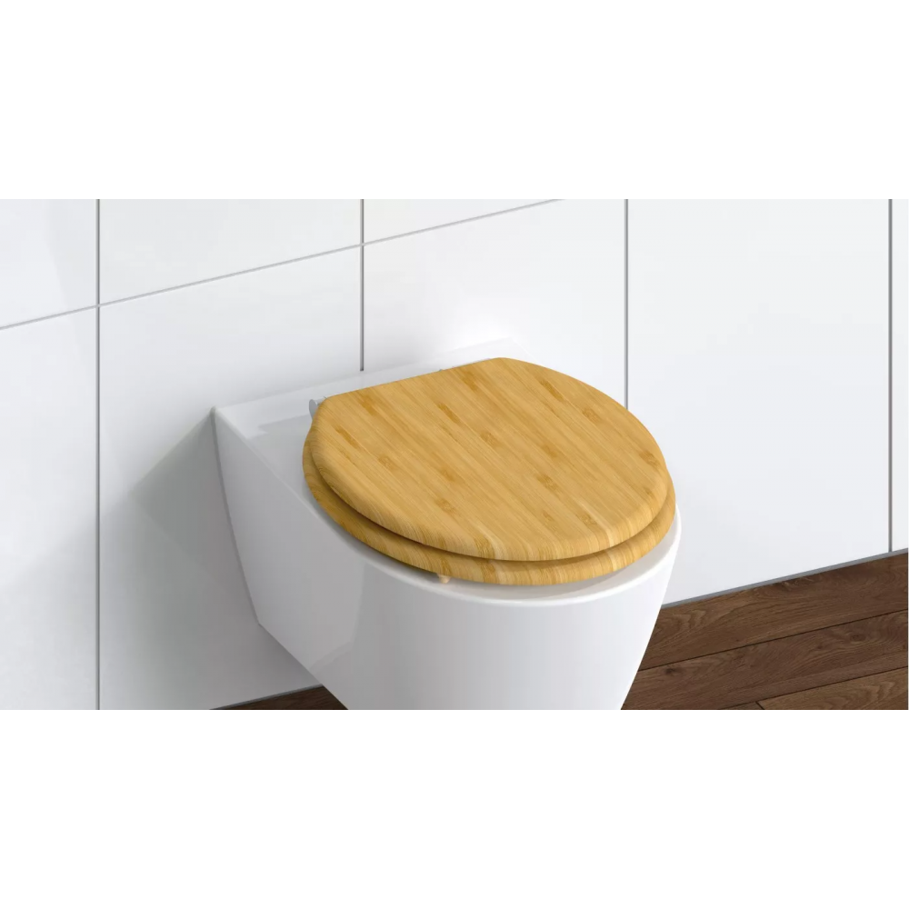 SCHÜTTE WC-Bril 81101 NATURAL BAMBOO - Massief Bamboe - Soft Close - Verchroomde Scharnieren