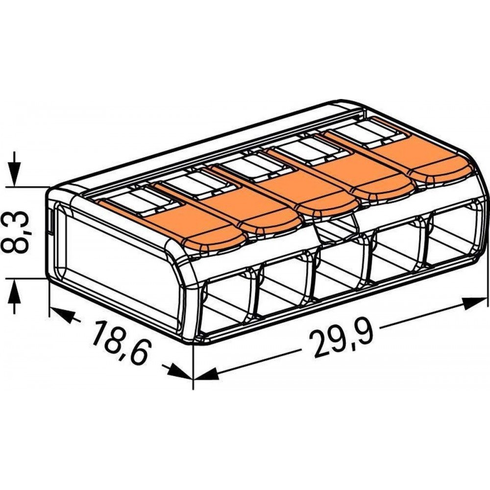 Wago 221-415 klemmenblok 1P Oranje, Transparant 25 stuks