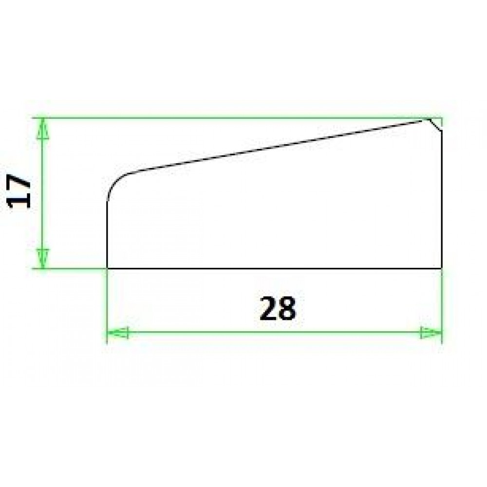 Meranti glaslat A4 17X28mm 30 mu gegrond (per meter)