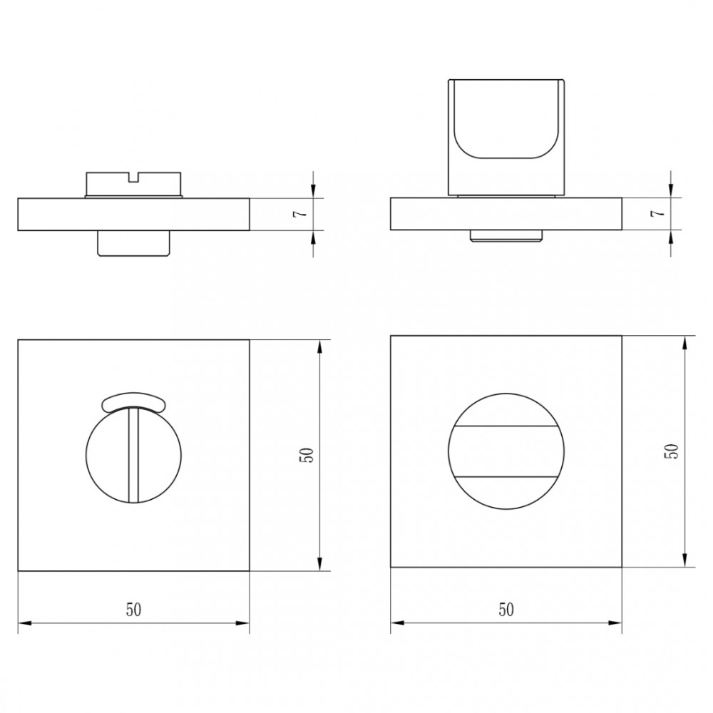 Impresso rozet WC - vierkant - aluminium F1 - Ø50 x 7 mm