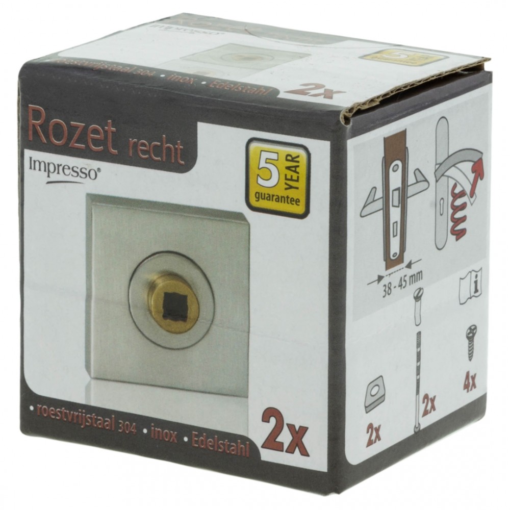 Impresso rozet krukgat - vierkant - verdekt - RVS - Ø52 x 8 mm
