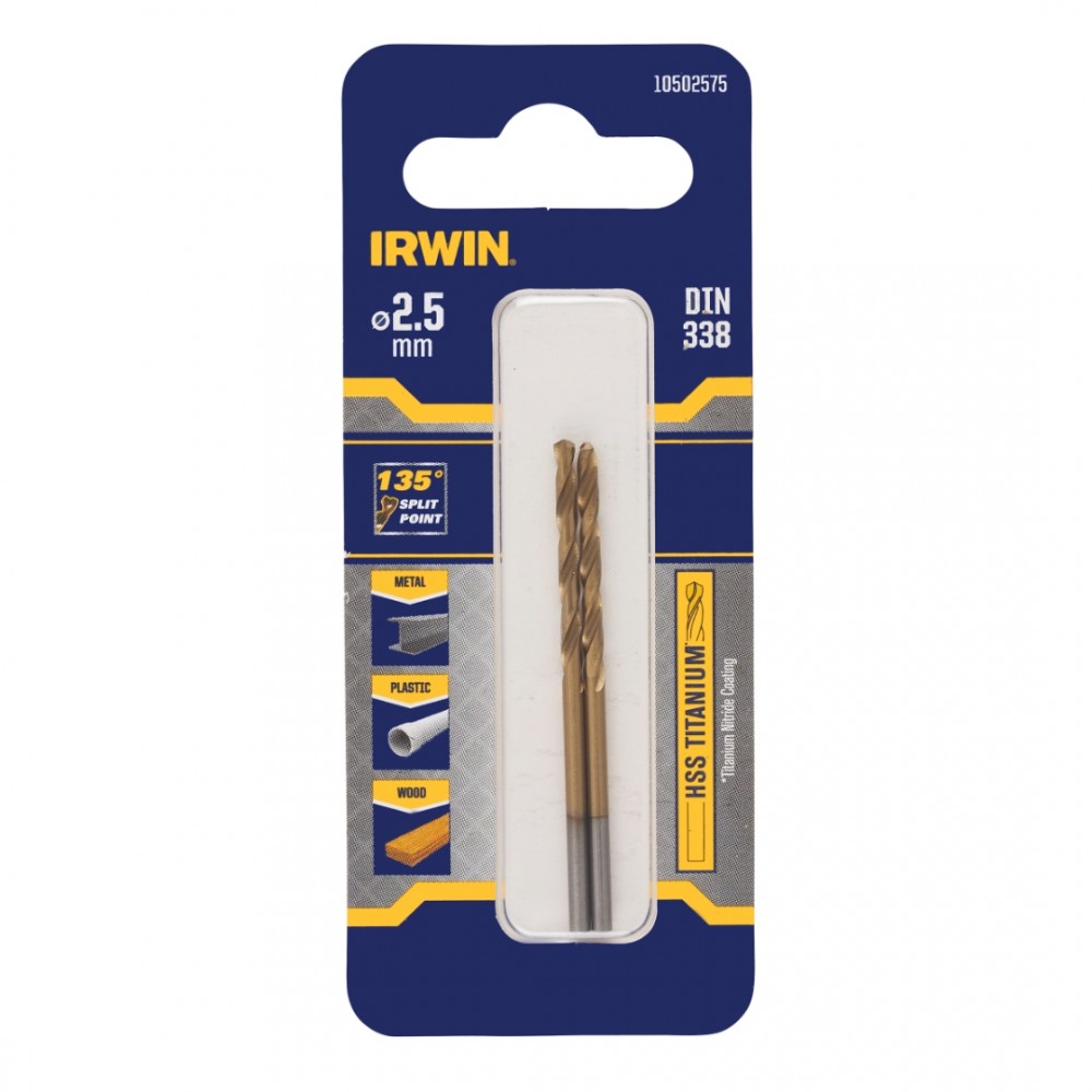 Irwin titanium metaalboor Ø2.5 mm 2 stuks