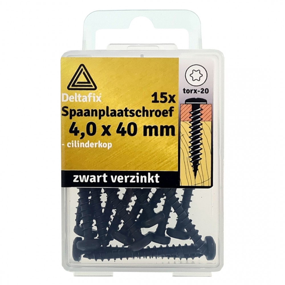 Deltafix spaanplaatschroef cilinderkop / torx / zwart verzinkt 4.0 x 40 mm 15 st.