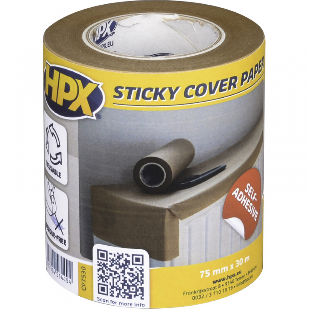 HPX Sticky Cover Paper zelfklevend afdekpapier bruin 75mm x 30m