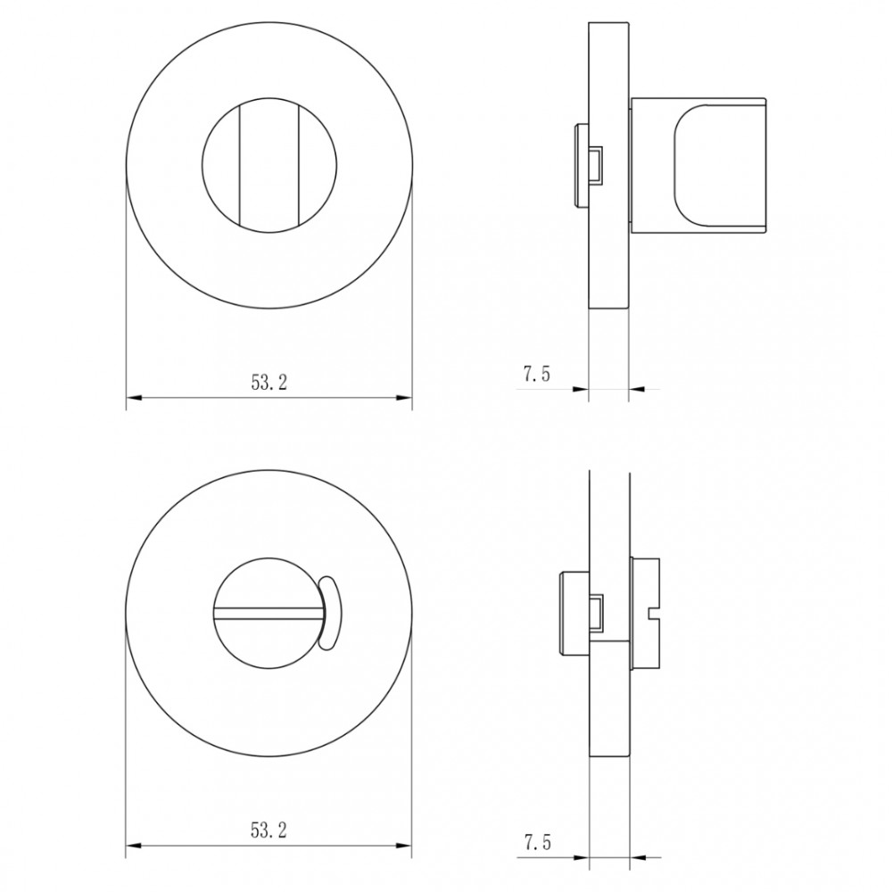 Impresso rozet WC - rond - verdekt - aluminium F1 - Ø53 x 8 mm