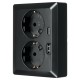ION Industries E1 contactdoos inbouw - 2-voudig - randaarde - USB A/C - mat zwart