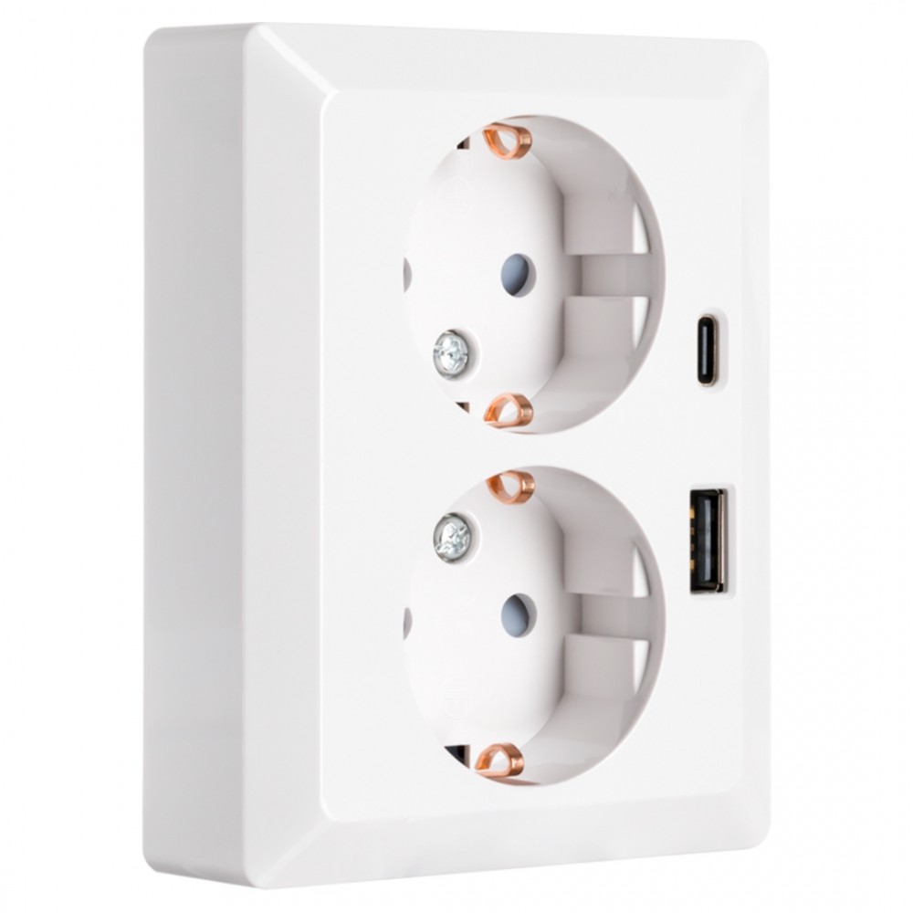 ION Industries E1 contactdoos inbouw - 2-voudig - randaarde - USB A/C - alpin wit