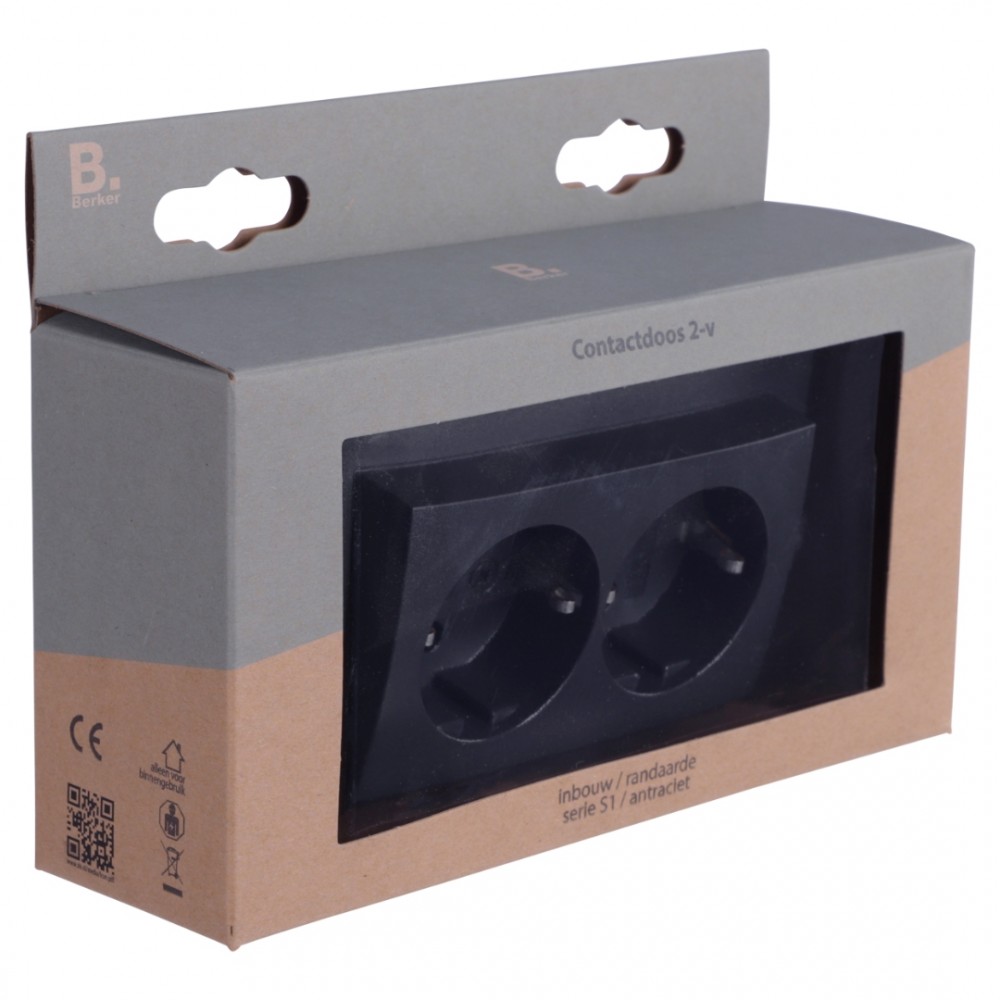 Berker S1 contactdoos inbouw - 2-voudig - randaarde - antraciet