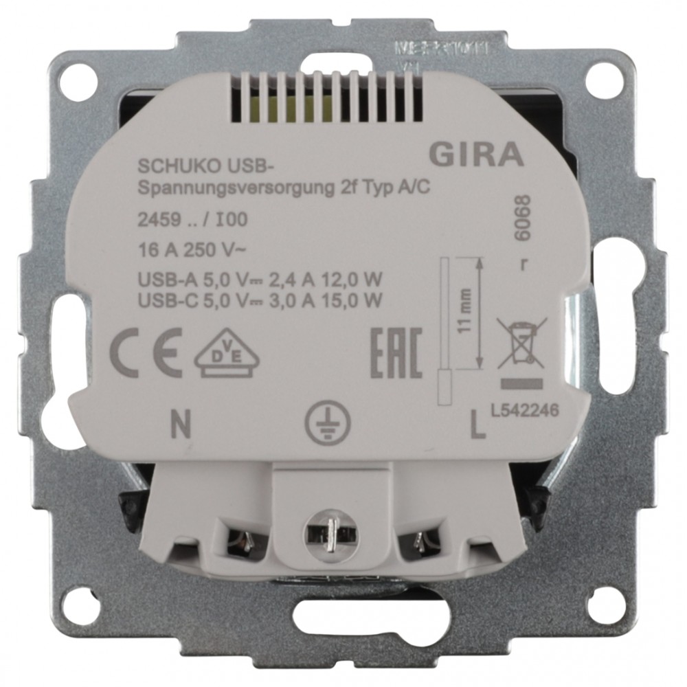 Gira E2 contactdoos inbouw - 1-voudig - USB A/C - zwart