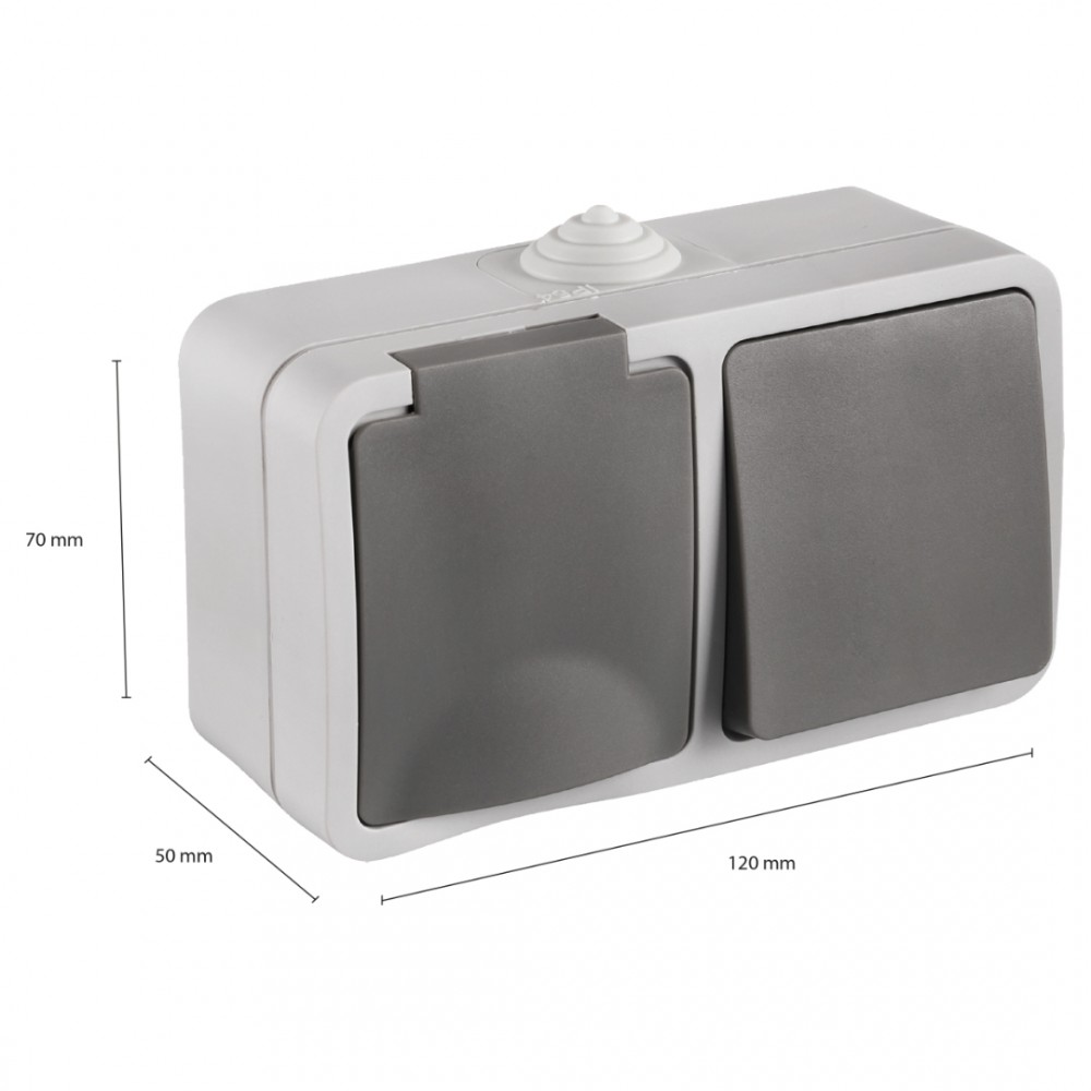 Q-Link combinatie opbouw - wissel - met randaarde - spatwaterdicht IP54 - grijs