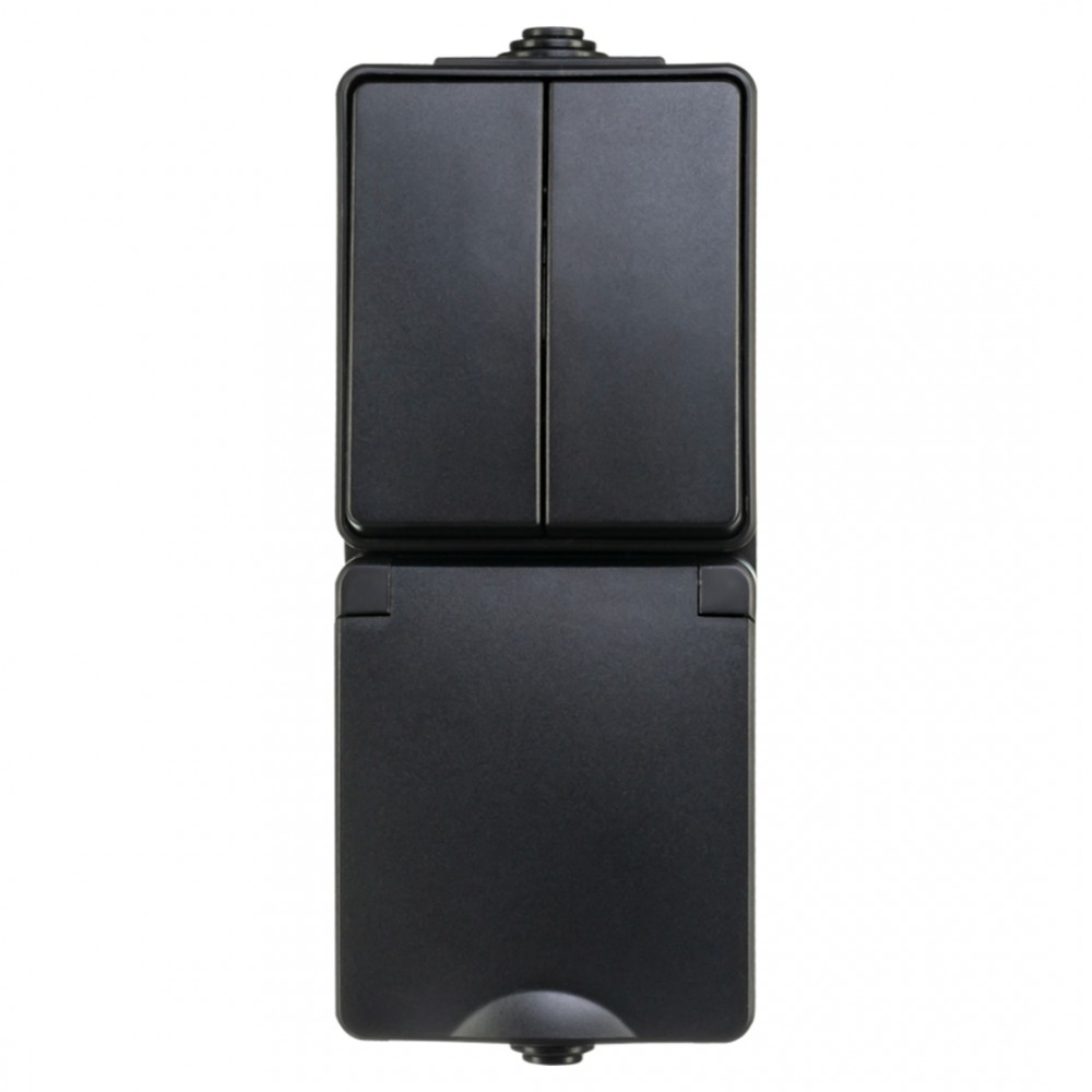 ION industries combinatie spatwaterdicht - opbouw - serie - randaarde - verticaal - IP55 - zwart