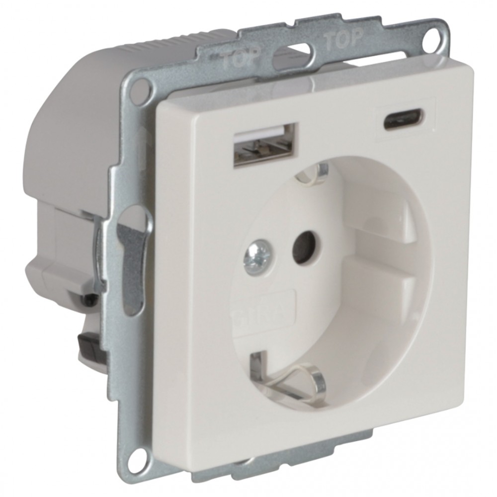 Gira System 55 contactdoos inbouw - 1-voudig - USB A/C - polarwit