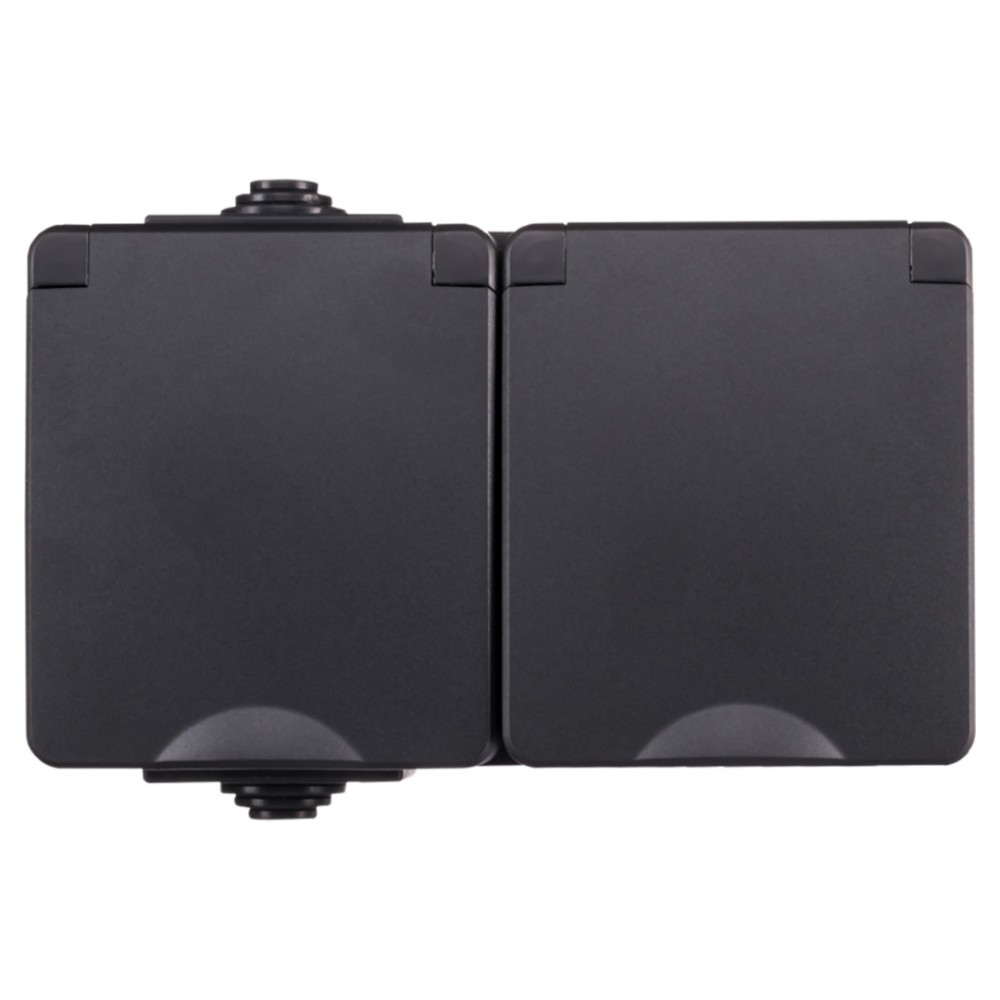 ION industries contactdoos spatwaterdicht - opbouw - 2-voudig - randaarde - IP55 - zwart