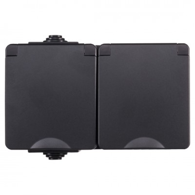 ION industries contactdoos spatwaterdicht - opbouw - 2-voudig - randaarde - IP55 - zwart