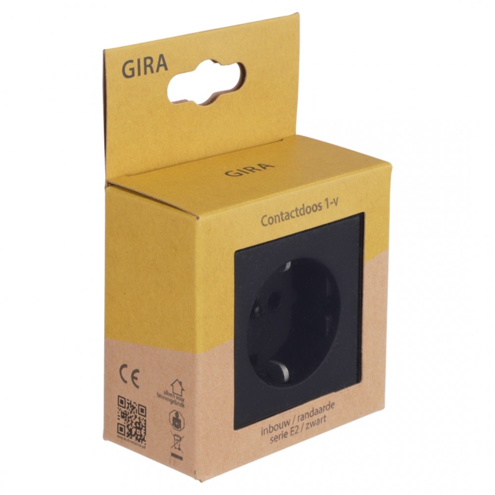 Gira E2 contactdoos inbouw - 1-voudig - randaarde - zwart
