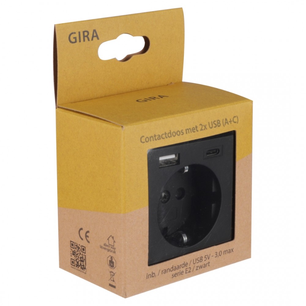Gira E2 contactdoos inbouw - 1-voudig - USB A/C - zwart