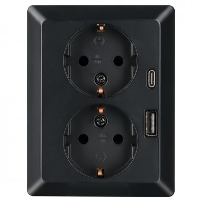 ION Industries E1 contactdoos inbouw - 2-voudig - randaarde - USB A/C - mat zwart